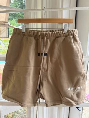 Essentials Tan Cotton Drawstring Hybrid Shorts